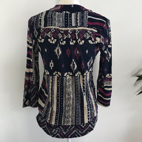 Lucky brand Patchwork Print Short 3/4 Sleeve Top - Picture 4 of 6